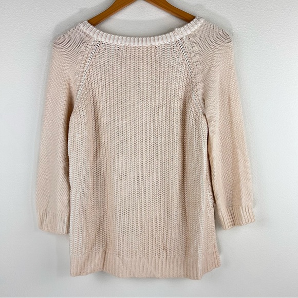 Zara Knit Cropped Scoop Neck Hi-Lo Cotton Blend Sweater with 3/4 Sleeves. Size M - Picture 2 of 7